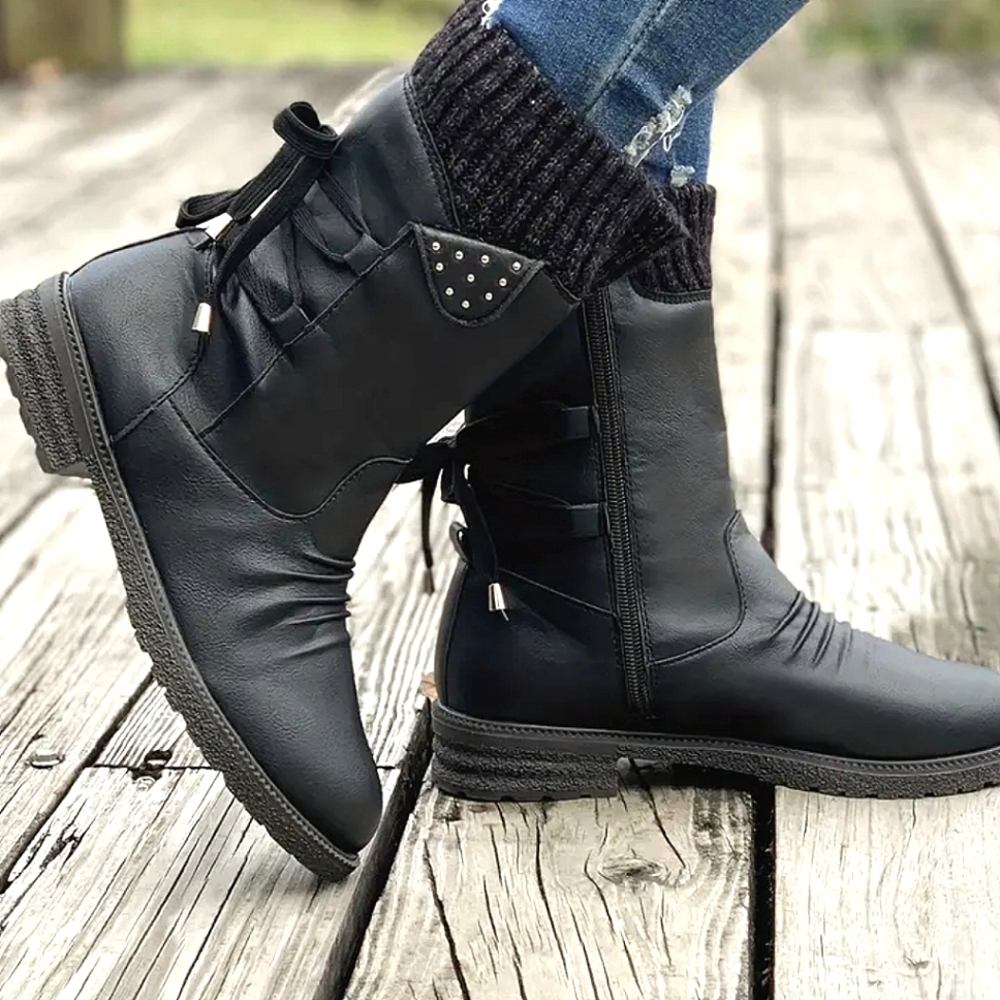 Winter Faux Leather Black Boots Size 20 NWOT